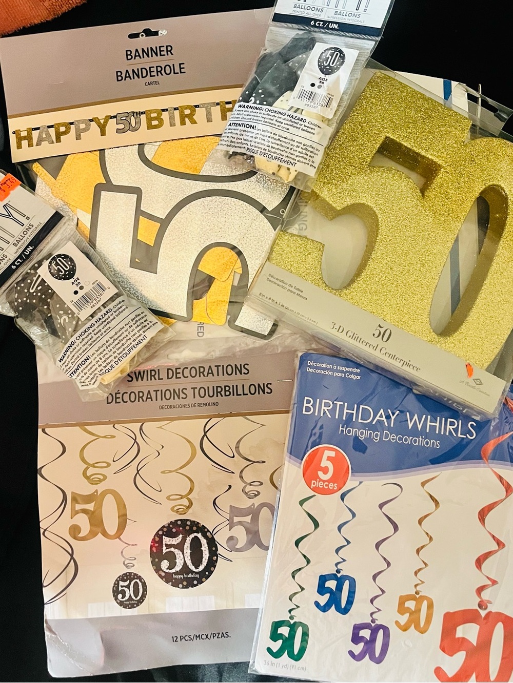 50th Birthday Party Decorations Set - Gold, White, Black
